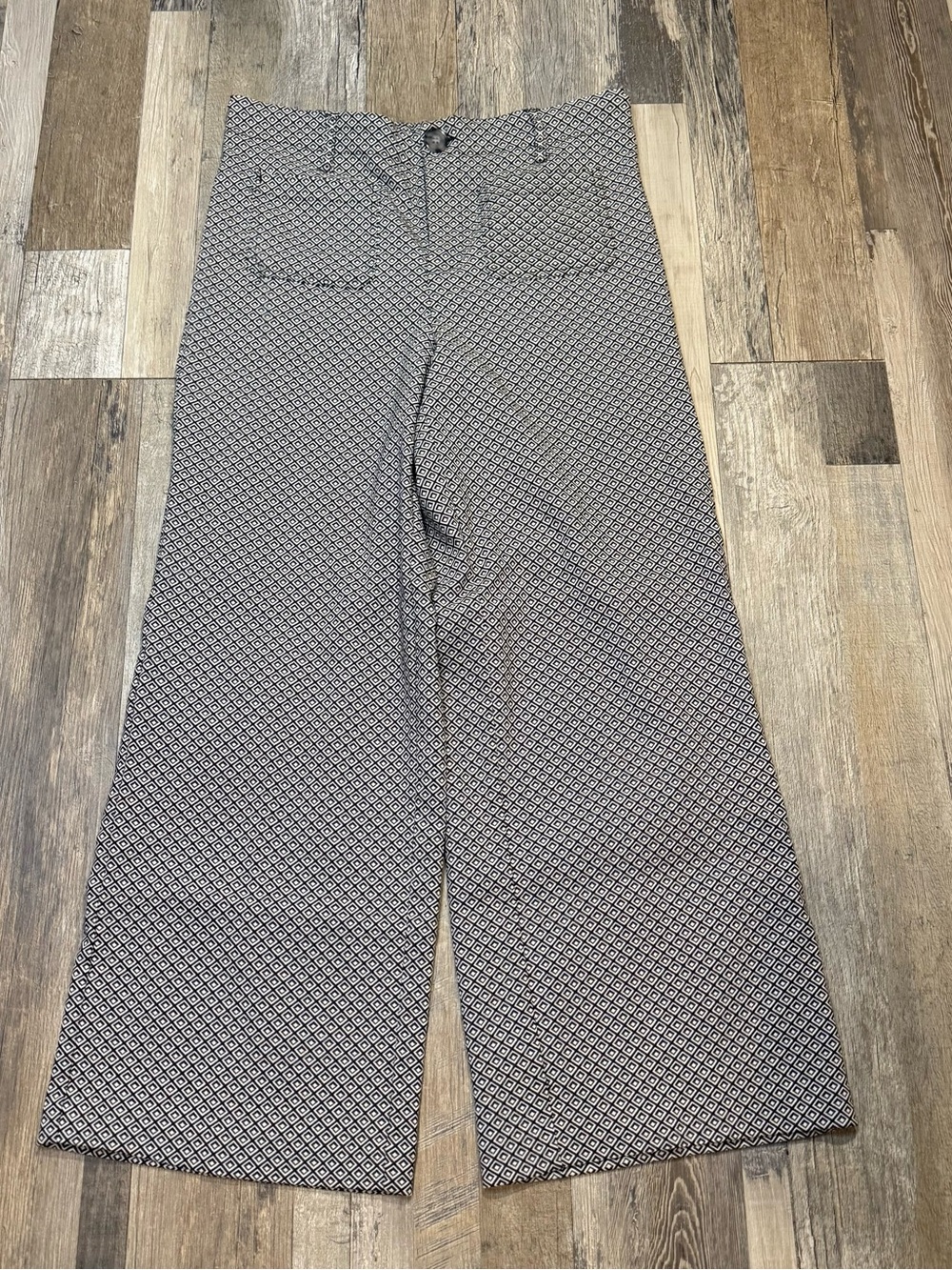 Jules & Leopold Womens M Gray White Plaid Check Wide Leg Pants Patch Pockets